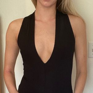 Forever 21 Plung V neck black bodysuit